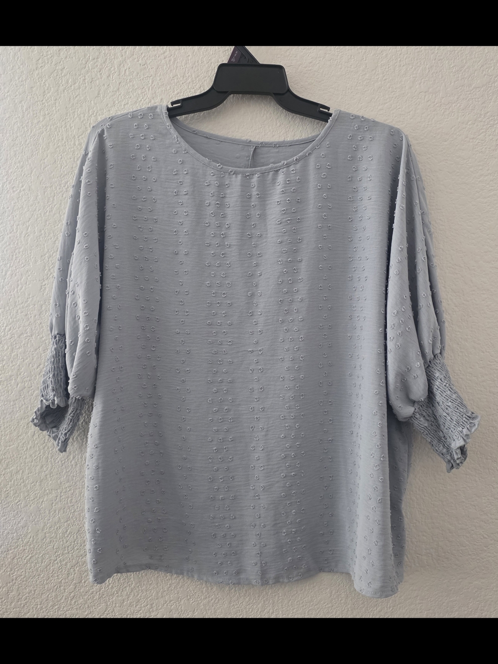 SHEIN Light Blue Puff Sleeve Textured Blouse